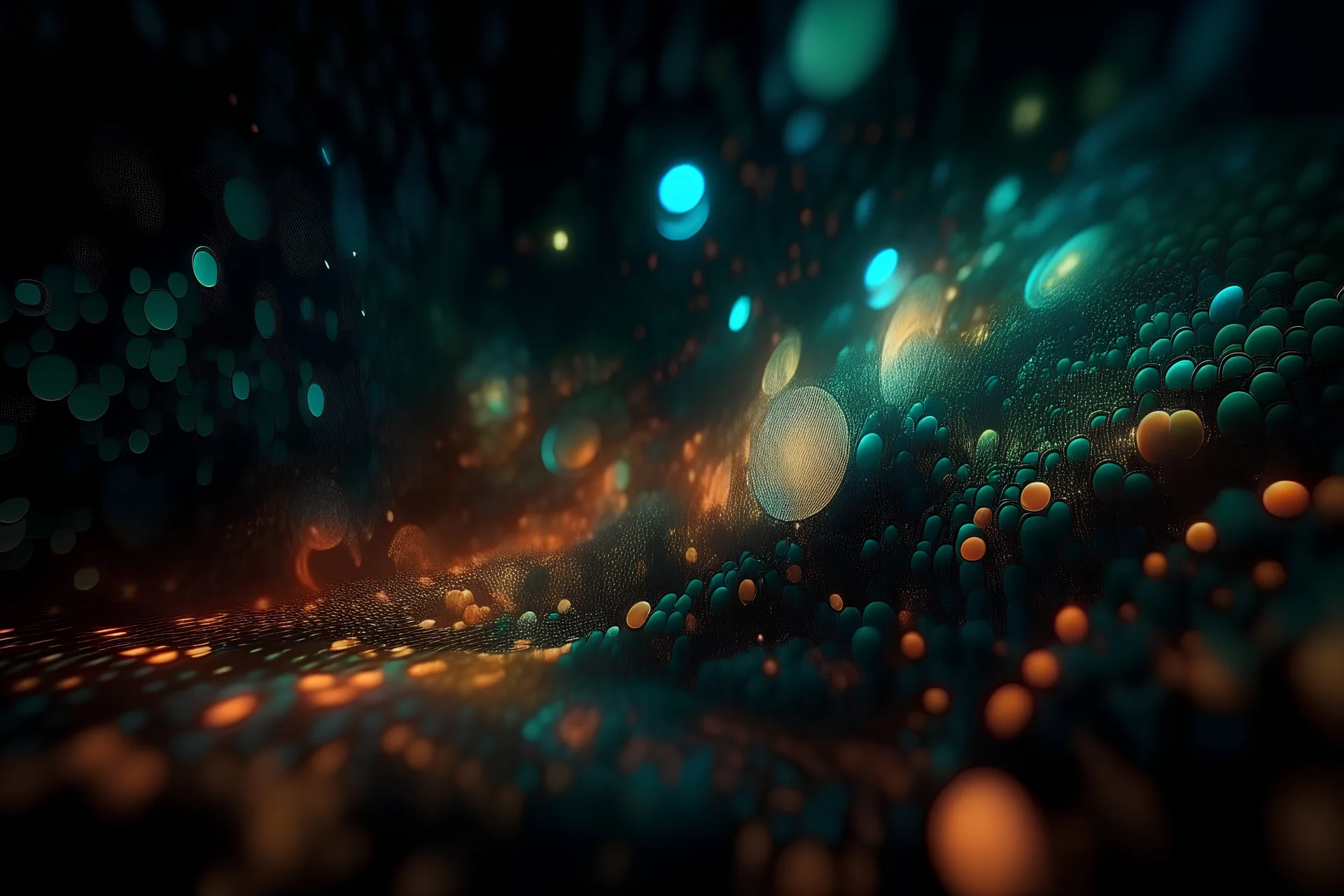 majestic cinematic holographic painting of a high magnitude of a many abstract big dots wrapped in smoke lines of a wanting to become an emitter fractal, motion blur, depth of field