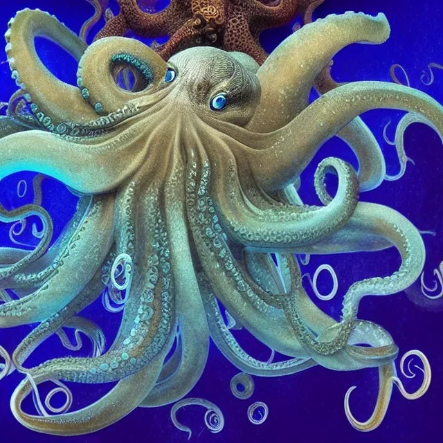 stunning, photoillustrative massive octopus in an underwater cerulean ocean, artwork, Flickr, 8 k, detailed matte, ultrafine detail, high-quality, in the style of George Grie, Anne Dittman, Anne Stokes, Lisa Parker, Selina French, alphonse mucha