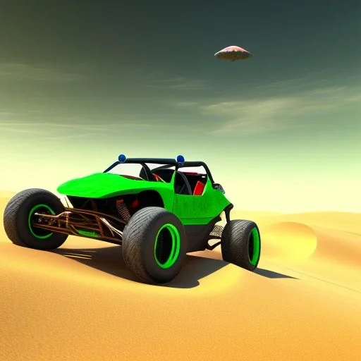  centered,dune buggy, 6 wheeler, green sky, worms, rocks