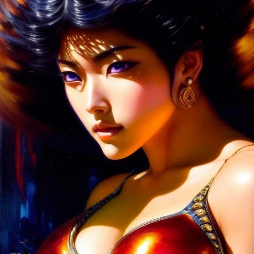 portrait beautiful face 'Mamiya-Fist of the North Star',busty,ancient metal armor balanciaga fashion clothe painting by gaston bussiere, greg rutkowski, yoji shinkawa, yoshitaka amano, tsutomu nihei, donato giancola, tim hildebrandt, oil on canvas, cinematic composition, extreme detail,fit full head inside picture,16k