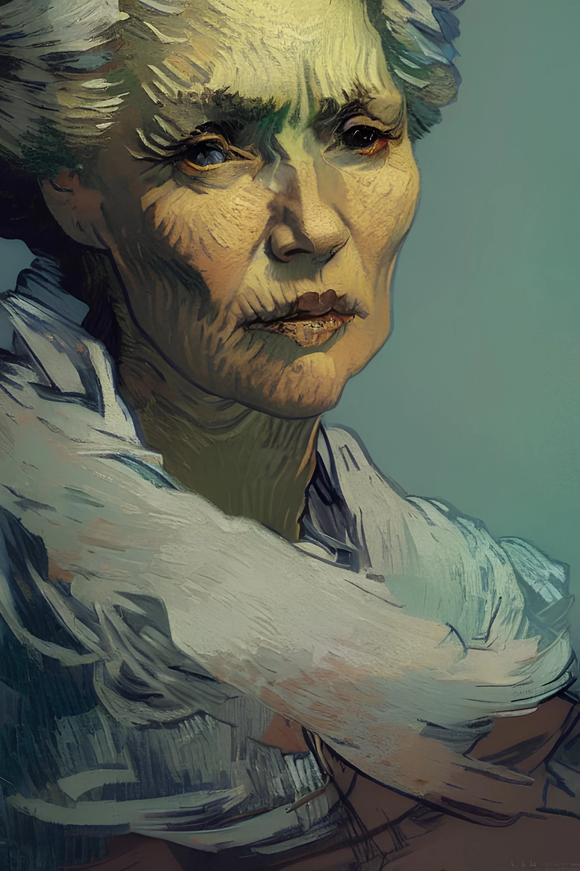 portrait of old woman,flowers dramatic lighting, illustration by Van Gogh Greg rutkowski, yoji shinkawa, 4k, digital art, concept art, trending on artstation