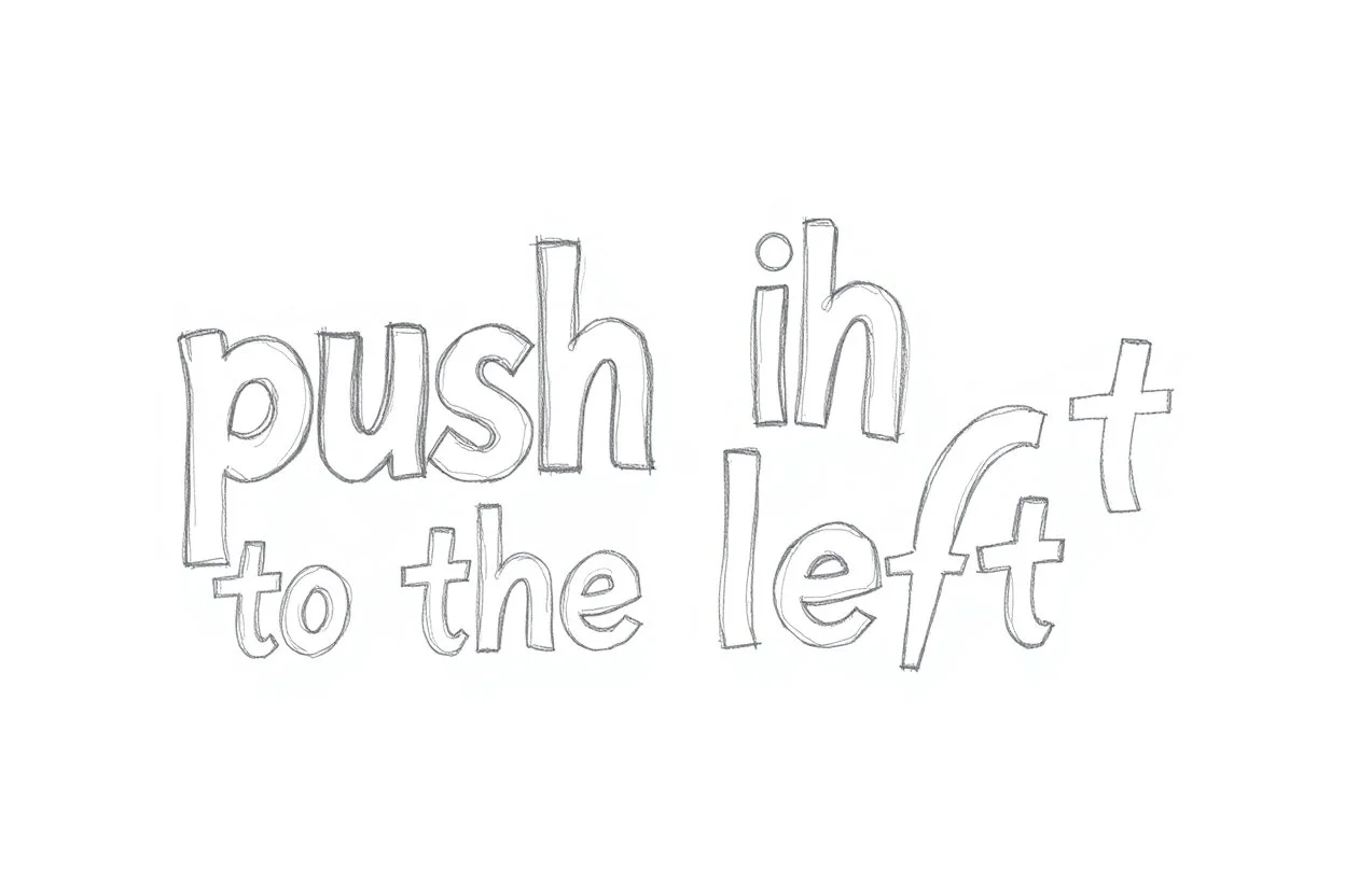 the word "push it to the left" in lead pencil style, very expressive