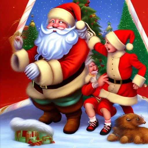 Santa Claus having fun with kids