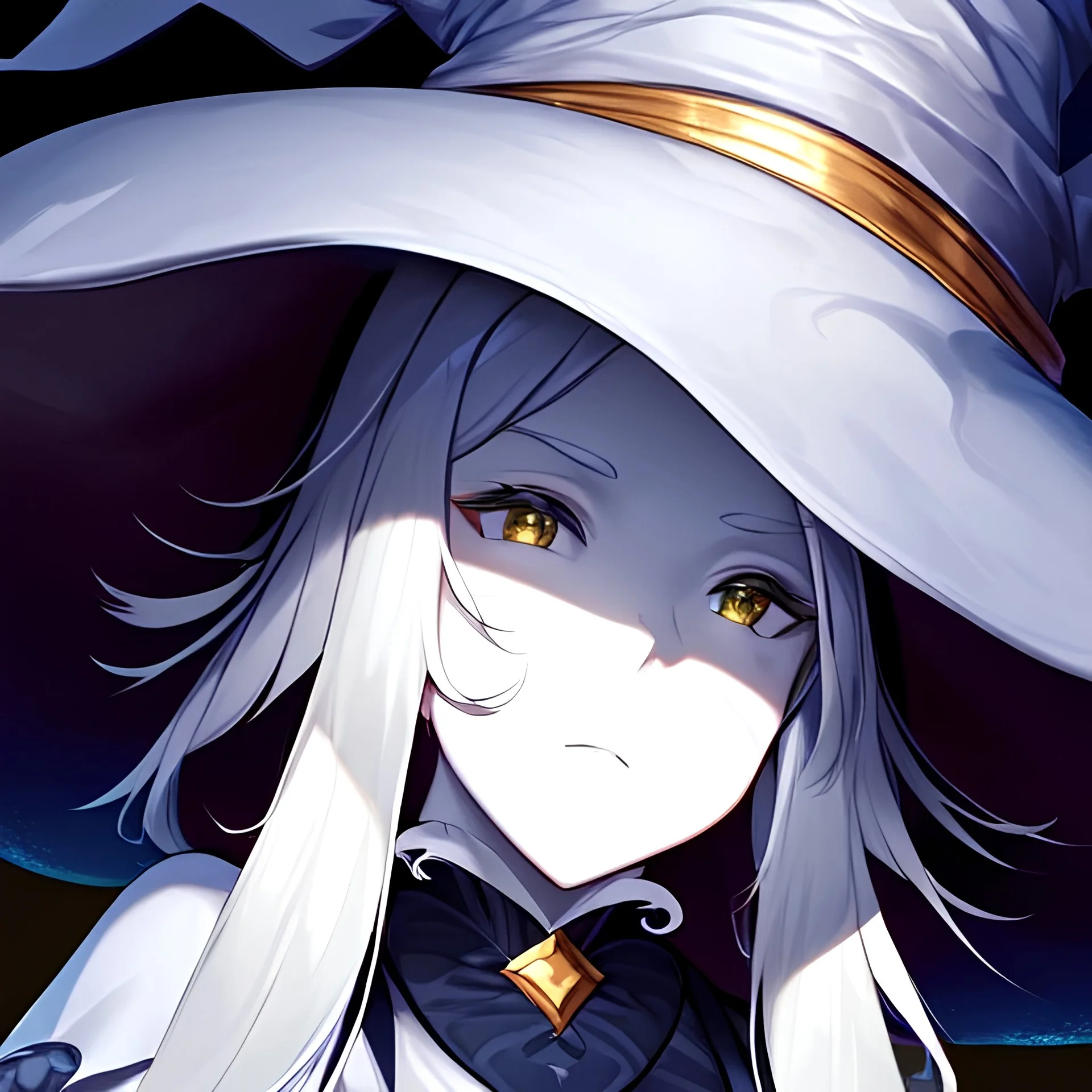 goddes with huge hat, witch, portrait, hd, cute, white skin