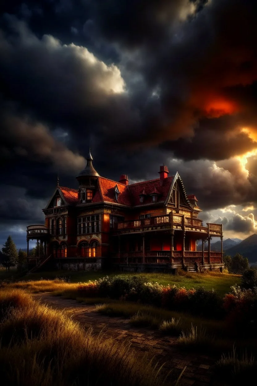 Old Victorian architecture in a Victorian valley, dramatic sky, cloudy sky, digital art, 4k, 8k, trending on ArtStation