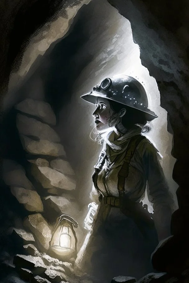 Equipped with a miner's helmet, its feeble beam of light casting eerie shadows on the ancient stone walls, Agatha stepped forward with a resolute determination. The air grew colder, the silence more oppressive, as she ventured deeper into the depths, guided by an unwavering intuition that whispered of secrets and hidden truths.