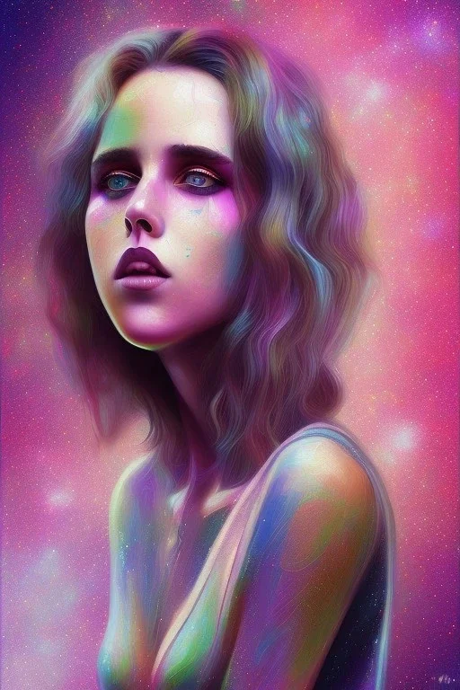 Danish singer MØ face , impressionism Contemporary, purple tones,