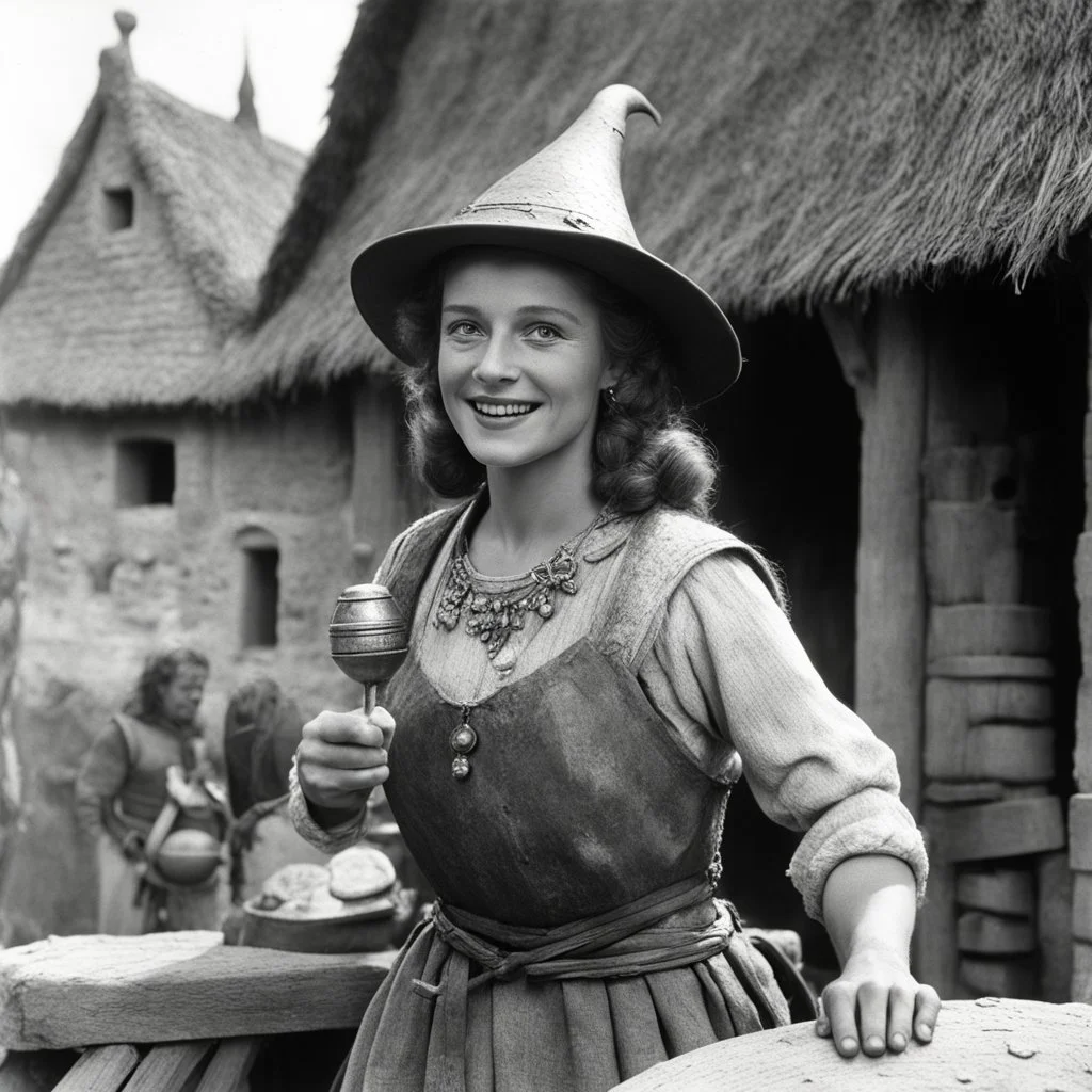 [high res photography by Ray Harryhausen] Joan:A farmer girl from Domremy, a village in medieval France, points the camera to say "THANK YOU"