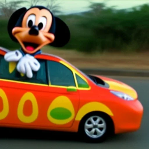 Goofy from Disney driving Prius in Africa, McDonald's