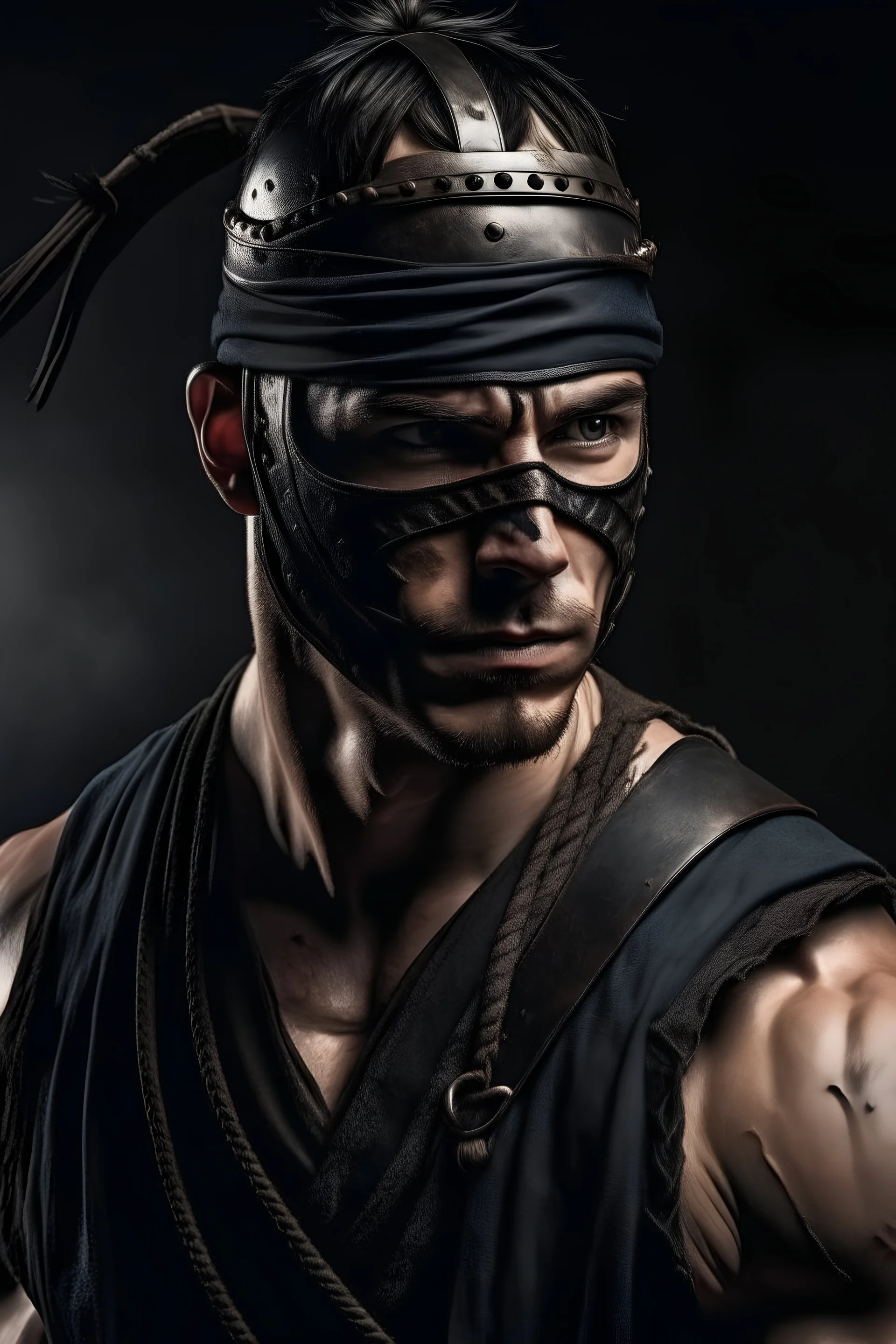 A portrait of a gladiator in the modern world who is a ninja