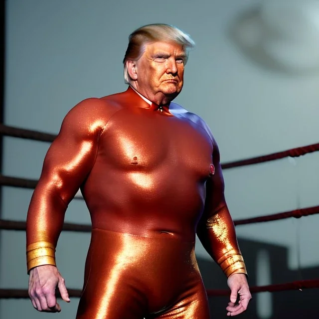 Realistic photo, Donald trump wrestler, wrestling, blood, sweat, red breeches, retro style, 80s, hot ambient, photo studio, red, gold, vibrant color, gradient, highly detailed, art stations, concept art, smooth, unreal engine 5, god rays, ray tracing, RTX, lumen lighting, ultra detail, volumetric lighting, 3d, finely drawn, high definition, high resolution.