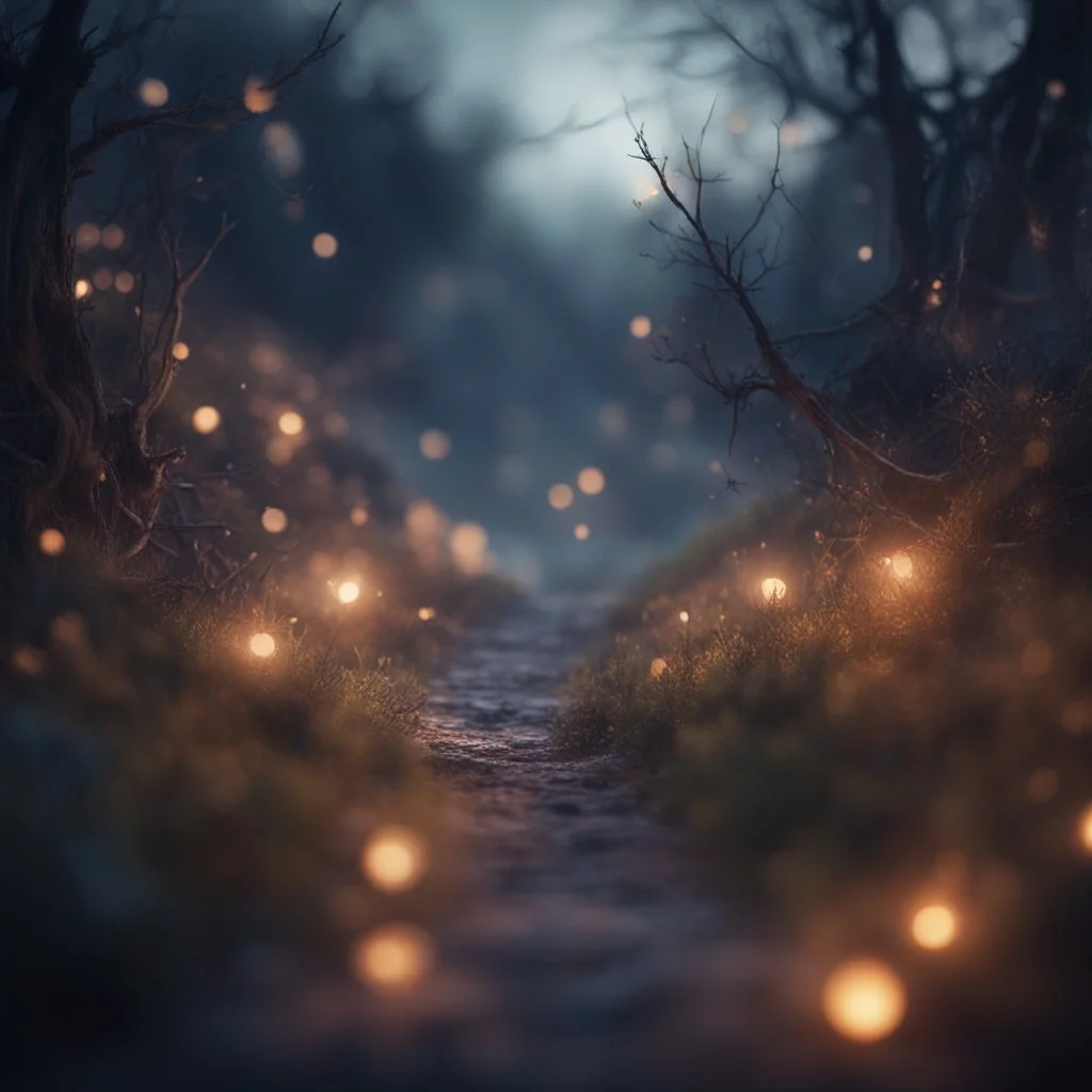 Echoes of the tempest, now a whispered plea Guiding souls through twilight, where the shadows flee In this realm of aftermath, phantoms softly tread Following the will-o-wisp, where the lost are led ,bokeh like f/0.8, tilt-shift lens 8k, high detail, smooth render, down-light, unreal engine