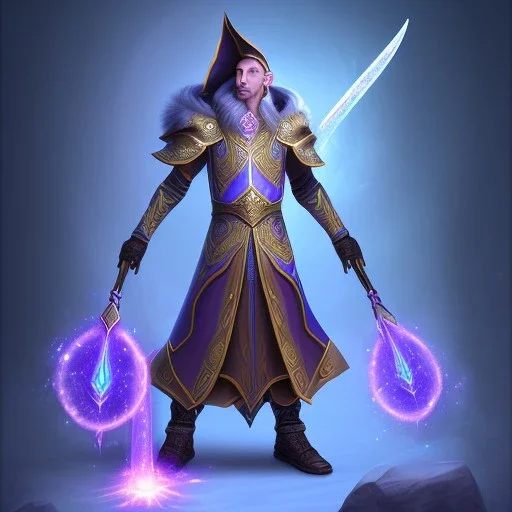 cosmic mage, elf, male, battle mage, cosmic sword, epic, cosmic magic, staff, long ears