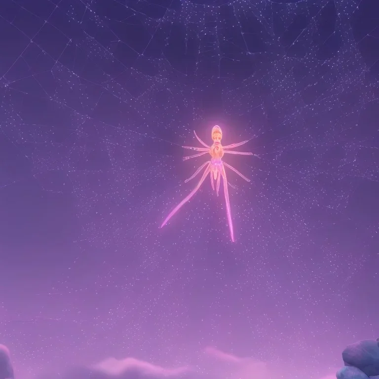 Giant transparent ethereal luminescent starry spider, realistic