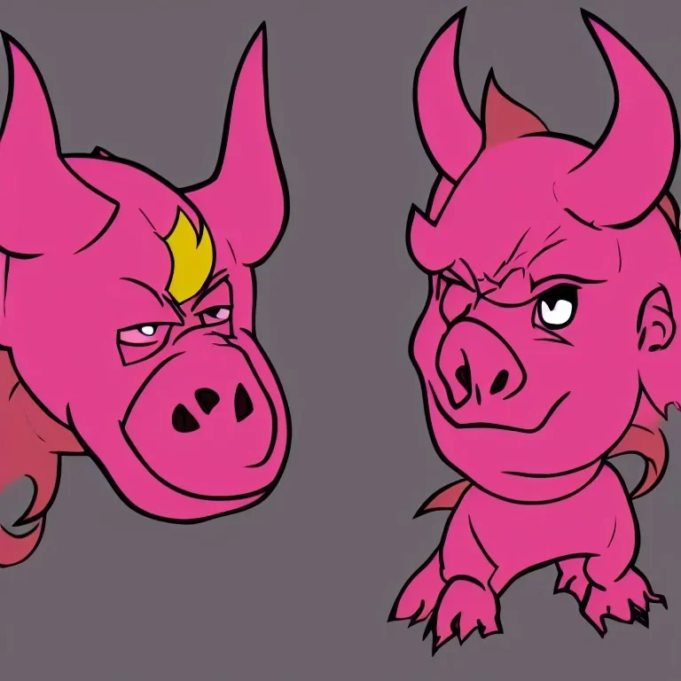 demon pig fire hell pink normal cartoon horns