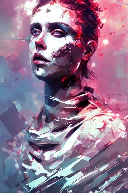 Abstract Yoji Shinkawa, neon tones,Danish singer MØ face,