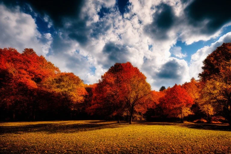 Big rocks, clouds, autumn trees, Photography, hd 4k, ultra realistic