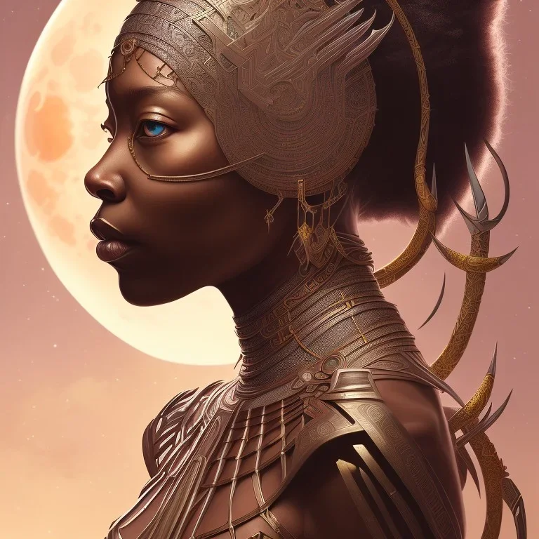 sango fantasy, fantasy magic, intricate, sharp focus, illustration, highly detailed, digital painting, concept art, matte, artgerm and paul lewin and kehinde wiley, masterpiece Asian lady black panther Papu New Guina pyramid black silver space lady space blood moon galaxy