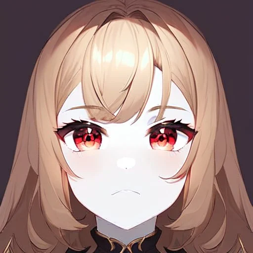 A headshot portrait of a (((young woman with pale skin and long brown hair))), in a (((fantasy setting))) with a dark color palette, dominated by (((black))) and (((red))), intricate. Her attire is sleek and (((leather))), with (((red eyes))), a (((smirk))) that implies both confident arrogance and an air of malevolent power. The overall aesthetic radiates an otherworldly quality, as if set against a (battleground), anime style