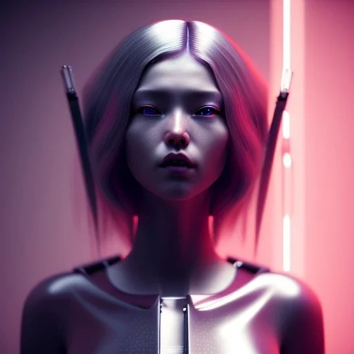 Short long silver hair Woman, samurai, cyberpunk, neon, highly detailed, art stations, concept art, smooth, unreal engine 5, god rays, ray tracing, RTX, nanite polygons, lumen lighting, ultra detail, volumetric lighting, 3d, finely drawn, high definition, high resolution, gradient background