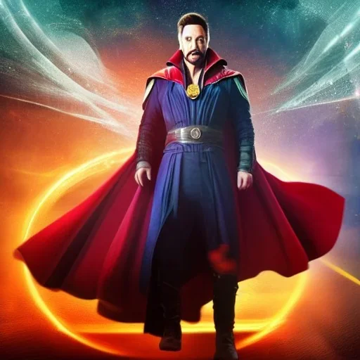 Fantasy, Elon musk as doctor strange, heartbroken, heroic, mirror dimensions, insanely detailed, sunlit, realistic, porter, multiverse,acrylic paint, 8k resolution, hdr