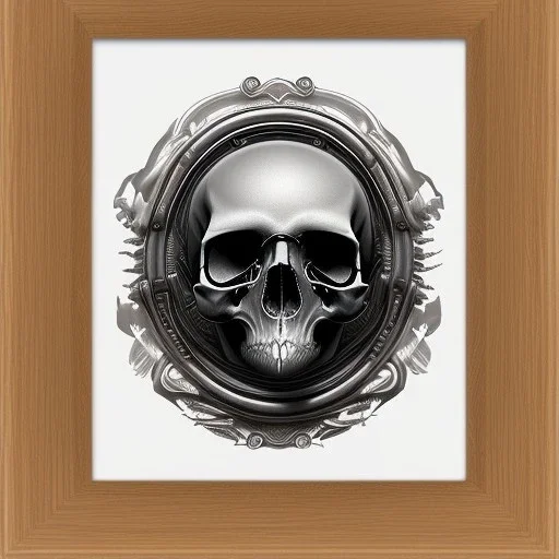 Cute fluid ink small skulls picture in cool frame, big black eyes, unreal engine 5, 8k resolution, photorealistic, ultra detailed