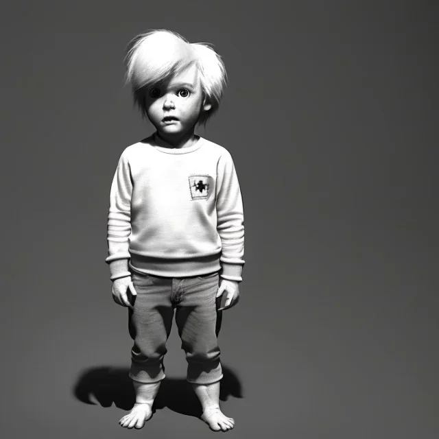 Andy warhol toddler, full body, broken, dramatic lighting, hyper realistic