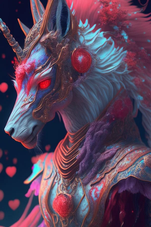 Valentine Kitsune Horse alien,FHD, detailed matte painting, deep color, fantastical, intricate detail, splash screen, complementary colors, fantasy concept art, 32k resolution trending on Artstation Unreal Engine 5