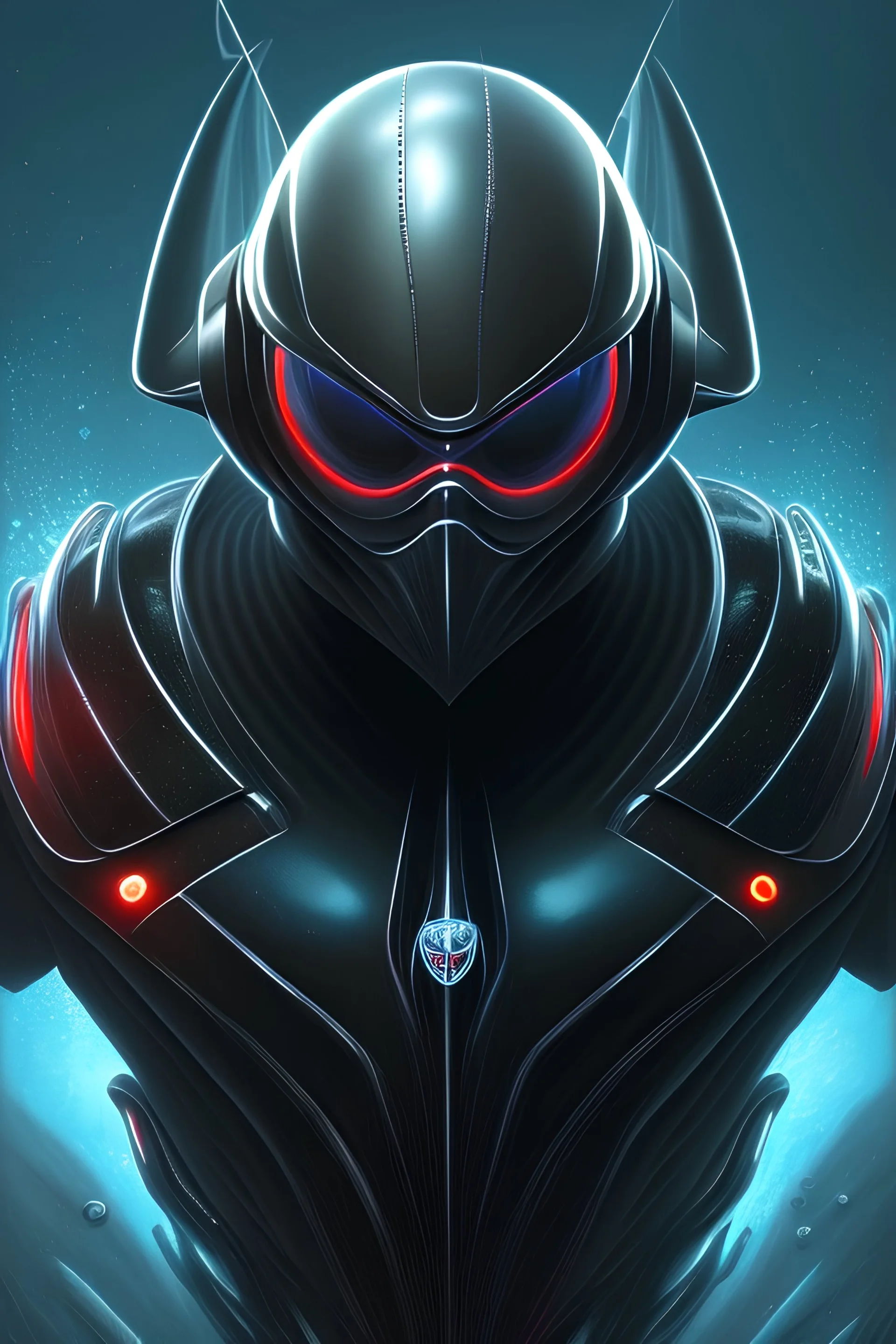 Black Manta, brutal face, portrait, 8k, finely detailed, photo realistic, hr gigerart trending on Artstation