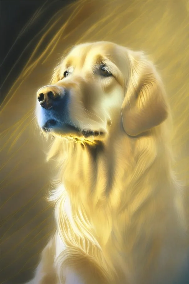 golden retriever , light background, in the style of degas