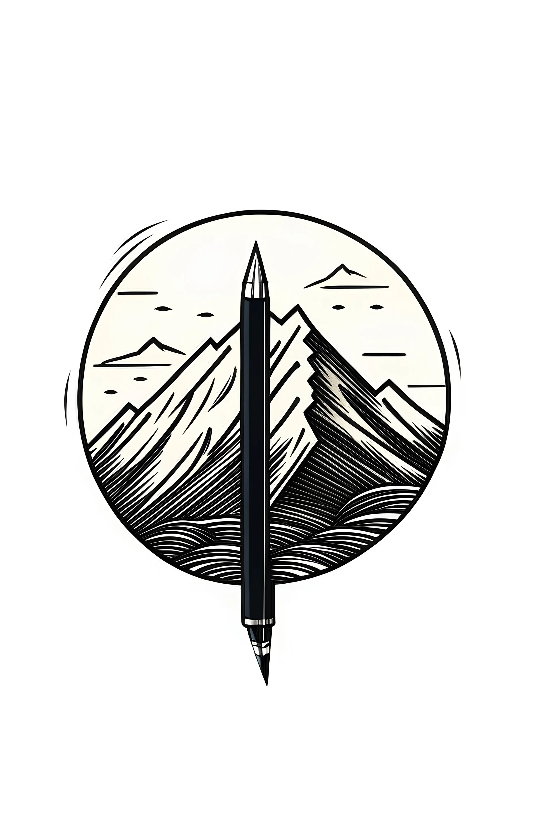 The logo consists of a pen and combined with mountains