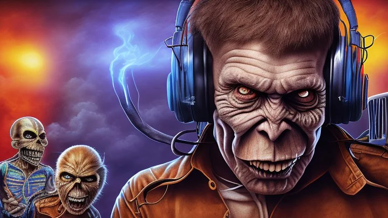 portrait animateur radio fou présentant son emission, iron maiden, 4k, realiste