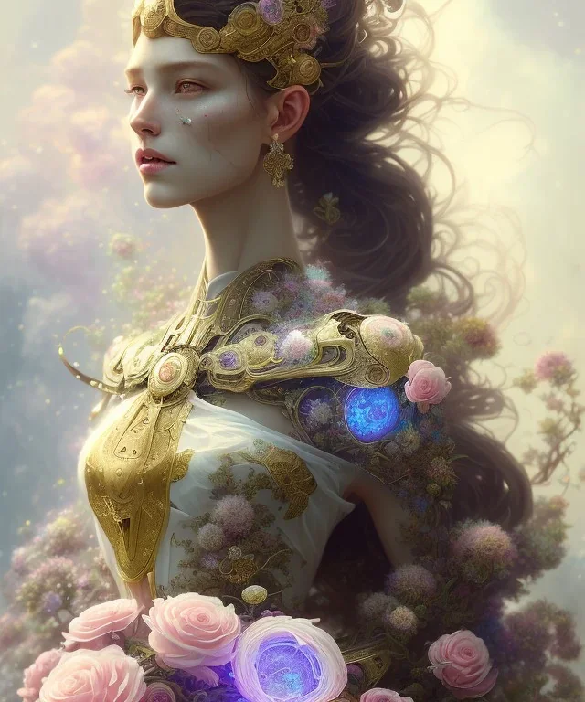 full view ultrarealistic portrait ethereal fantasy deity wearing beautiful gown, flowers, spirituality, 4k digital masterpiece by anna dittman and alberto seveso ruan jia, rossdraws, artgerm and greg rutkowski and alphonse mucha and loish and wlop, fantasycore, hyperdetailed, realistic digital painting, soft lighting, featured on artstation