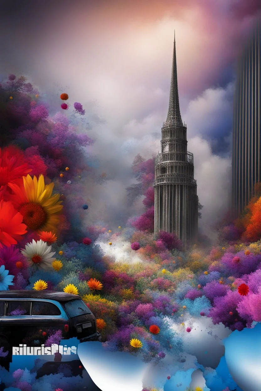 A field of colorful flower, the return to innocence, abstract, weird, childlike, chaos80, colors splash