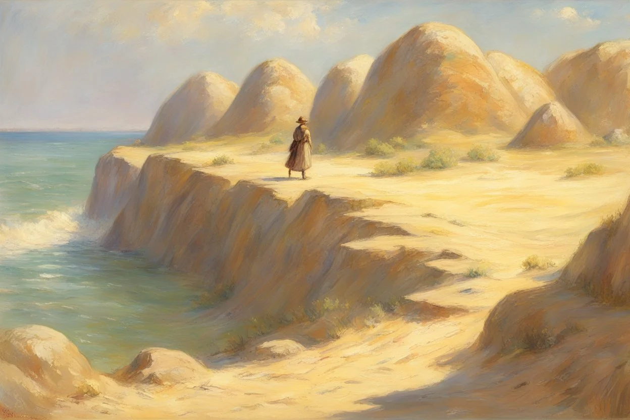 sunny day, sand, rocks, croc videgames influence, trascendent influence, very epic, concept art, emile claus and anna boch impressionism painting