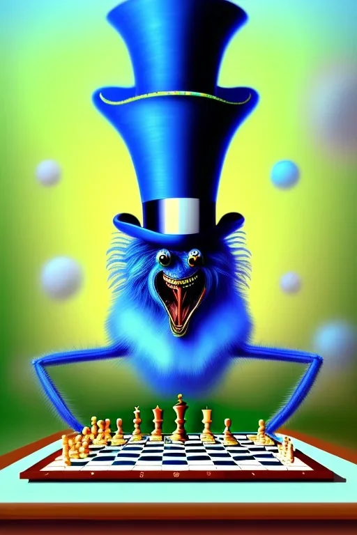 hairy blue spider wearing a top hat and playing chess, neo-impressionism, trending on artstation, jungle setting, pastel colors,