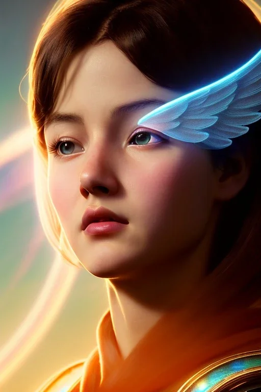 Flying Angelic character, halo, luminous, waist up portrait, intricate, oil on canvas, masterpiece, expert, insanely detailed, 4k resolution, retroanime style, cute big circular reflective eyes, cinematic smooth, intricate detail , soft smooth lighting, soft pastel colors, painted Renaissance style