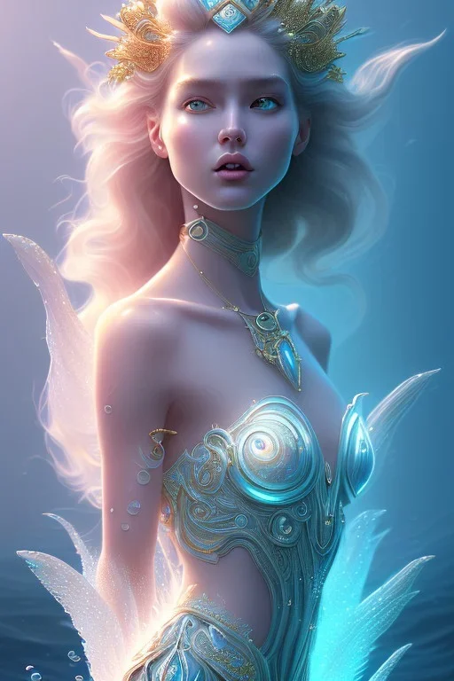 beautiful fashion elegant goddness of water, chic strapless dress, tropical sea background, character design, in the style of artgerm, and wlop, chanel jewelry, cinematic lighting, hyperdetailed, 8 k realistic, symmetrical, global illumination, radiant light, love and mercy, frostbite 3 engine, cryengine, dof, trending on artstation, digital art, crepuscular ray