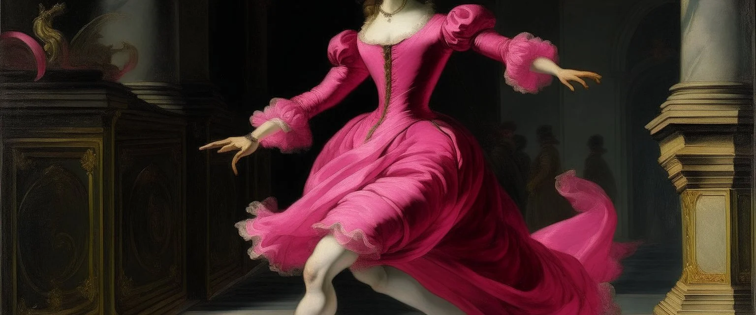 A magenta female magical figure skating rink painted by Giovanni Battista Sassi