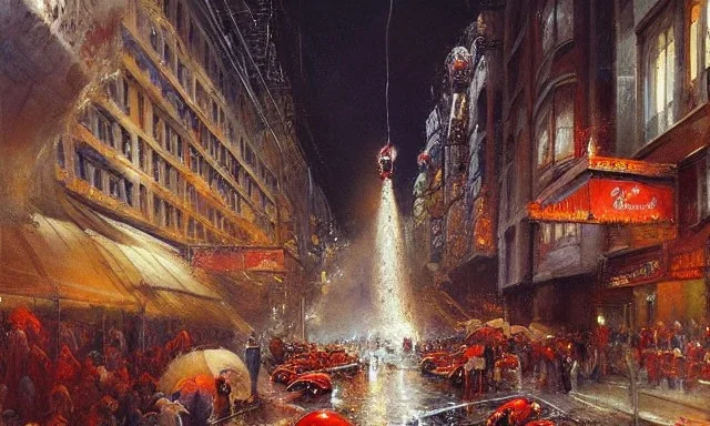 Brent Heighton, Giger, a large deep hole on the street, furry giant red spider climb out, crowded people run away, great composition, highly detailed, high quality