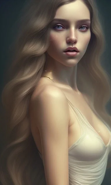 sexy curvy model , cute, beautiful, long hair, wavy hair, curly hair، black eyes, full body, Transparent nightgown، cinematic, 8k, resolution concept art portrait by Greg Rutkowski, Artgerm, WLOP, Alphonse Mucha dynamic lighting hyperdetailed intricately detailed