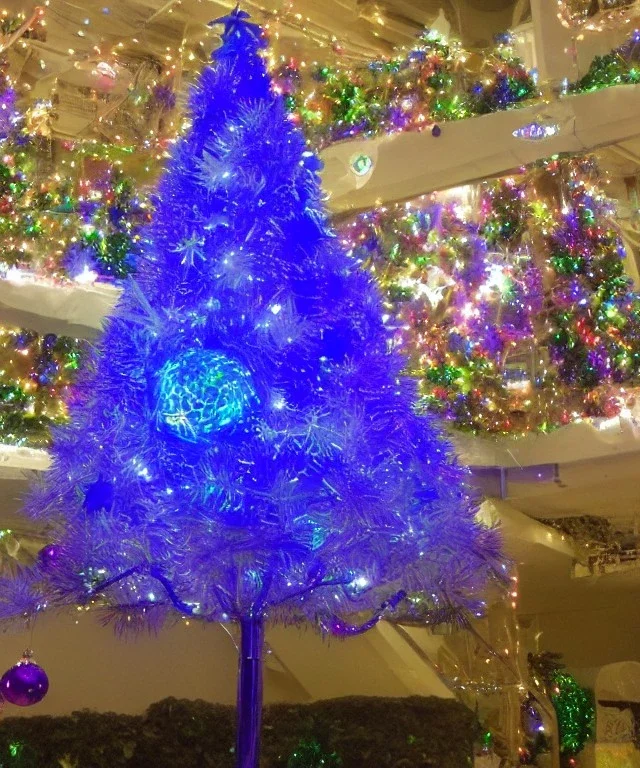 Futuristic christmas tree In the astral plane blue purple