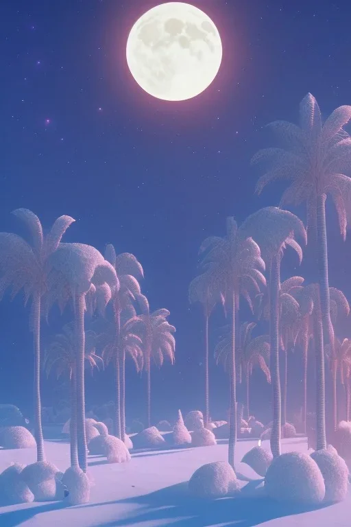 1980's aesthetic vaporwave palm trees with lighting with moon with audi in the winter snow