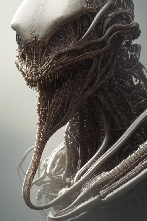 evil predator, alien, brutal face, tron, head, bitcoin eyes, 8k, finely detailed, dark light, photo realistic, hr giger, cyberpunk