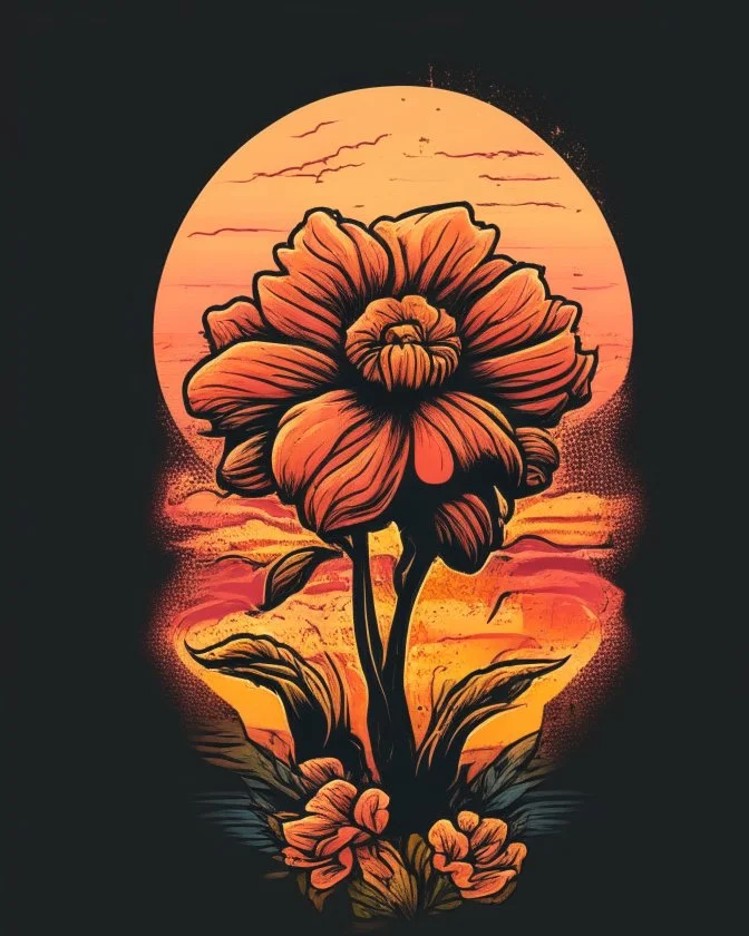 retro sunset flower for T-Shirt design