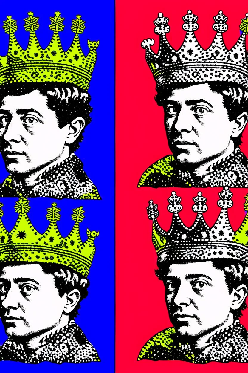 cultural revolution in the England with the king wearing crown in the style of andy warhol