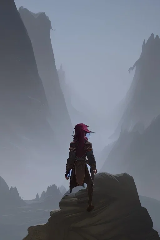 young wizard elf, exploring a big mountain