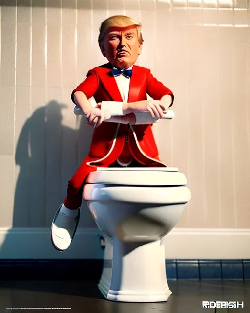 Donald Trump sitting in toilet scene, without pants, realistic image, hooper style, casual, concept art, smooth, unreal engine 5, god lights, ray tracing, RTX, lumen lighting, ultra detail, volumetric lighting, 3d.