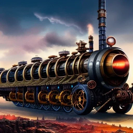 fullbody Drawing of 'sketch of steampunk Vehicles as in the movie mortal engines(2018)',intricate detail,andrea bonelli,Kilian Eng,Ohrai,evan lee,Aleksandr Sidelnikov,KyuYong Eom,three quarters frontal aerial view,toned colors,32k