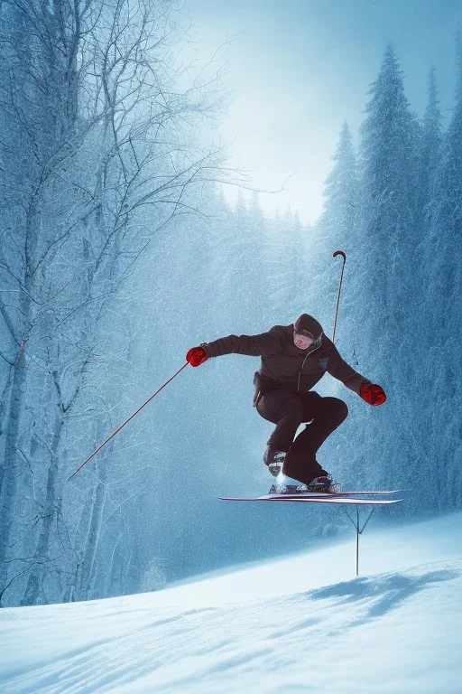 Portrait of matti nykänen in winter landscape with jumping ski